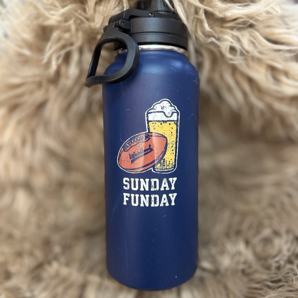 LIFE IS GOOD 32 oz Stainless Steel Water Bottle "SUNDAY FUNDAY" Football